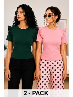 TULSATTVA - Women Round Neck Ribbed Daily Wear Top (Pack of 2)