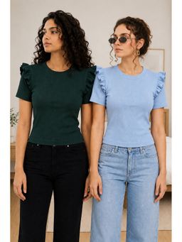 TULSATTVA - Women Round Neck Ribbed Elegant Relaxed Top (Pack of 2)