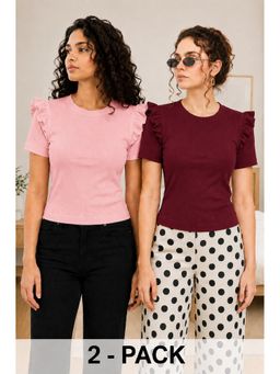 TULSATTVA - Women Round Neck Ribbed Comfort Fit Top (Pack of 2)