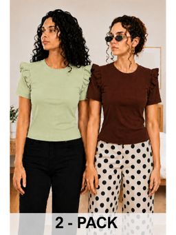 TULSATTVA - Women Round Neck Ribbed Stylish Everyday Top (Pack of 2)