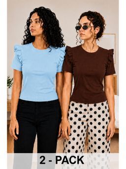 TULSATTVA - Women Round Neck Ribbed Soft Comfortable Top (Pack of 2)