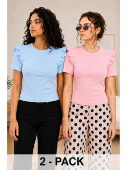 TULSATTVA - Women Round Neck Ribbed Versatile Top (Pack of 2)