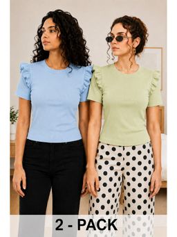 TULSATTVA - Women Round Neck Ribbed Minimal Top (Pack of 2)