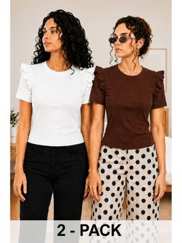TULSATTVA - Women Round Neck Ribbed Stylish Everyday Top (Pack of 2)