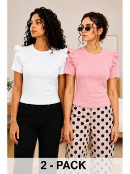 TULSATTVA - Women Round Neck Ribbed Elegant Relaxed Top (Pack of 2)