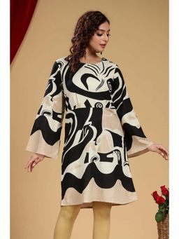 Cotton Culture - Black and Beige Cotton Slub Flared Kurti