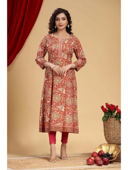 Cotton Culture - Rust Jaipuri Cotton A Line Printed Kurta