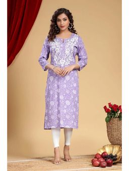 Cotton Culture - Light Purple Cotton Straight Embroidered Kurta