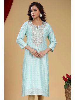 Cotton Culture - Mint Green Chanderi Straight Embroidered Kurta