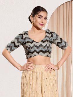 VAMAS - THE DESIGNER BLOUSES - Women Padded Saree Stitched Blouse Black