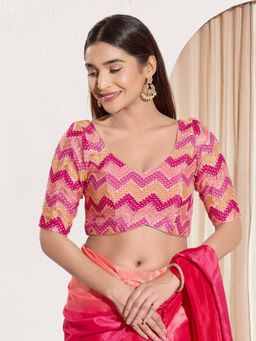 VAMAS - THE DESIGNER BLOUSES - Women Padded Saree Stitched Blouse Pink