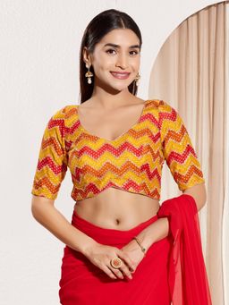 VAMAS - THE DESIGNER BLOUSES - Women Padded Saree Stitched Blouse Yellow