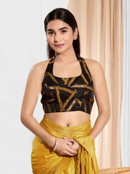 VAMAS - THE DESIGNER BLOUSES - Women Halter Neck Padded Saree Stitched Blouse Mustard