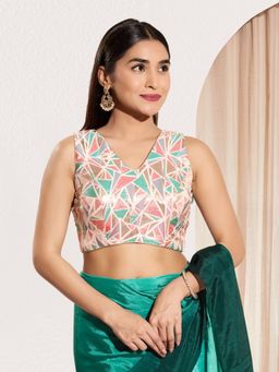 VAMAS - THE DESIGNER BLOUSES - Women V-Neck Padded Saree Stitched Blouse Pink