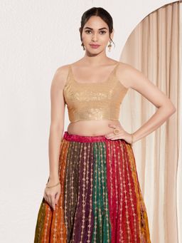 VAMAS - THE DESIGNER BLOUSES - Women Square Neck Padded Saree Stitched Blouse Gold