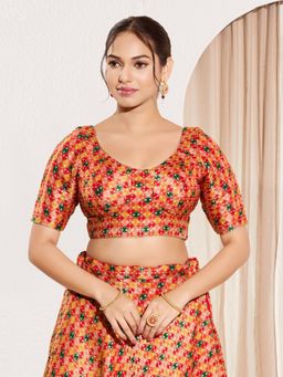 VAMAS - THE DESIGNER BLOUSES - Women Round Neck Padded Saree Stitched Blouse Red