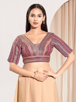 VAMAS - THE DESIGNER BLOUSES - Women V-Neck Padded Saree Stitched Blouse Purple