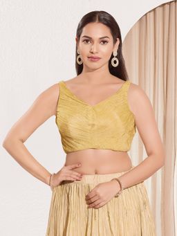 VAMAS - THE DESIGNER BLOUSES - Women Padded Saree Stitched Blouse Gold
