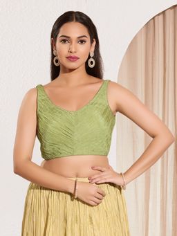 VAMAS - THE DESIGNER BLOUSES - Women Padded Saree Stitched Blouse Green