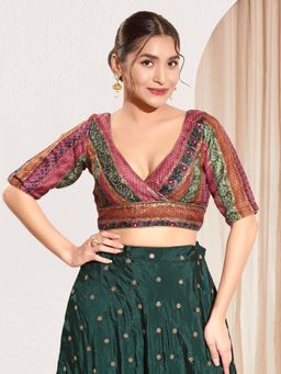 VAMAS - THE DESIGNER BLOUSES - Women V-Neck Padded Saree Stitched Blouse Multi-Color