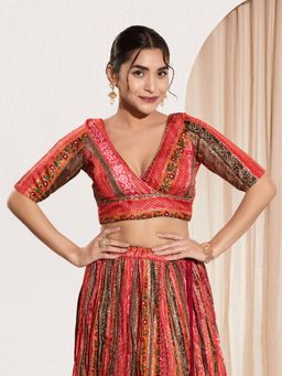 VAMAS - THE DESIGNER BLOUSES - Women V-Neck Padded Saree Stitched Blouse Multi-Color