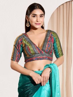 VAMAS - THE DESIGNER BLOUSES - Women V-Neck Padded Saree Stitched Blouse Multi-Color