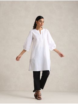 trueBrowns - White Cotton Blend Short Kurta