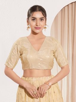 VAMAS - THE DESIGNER BLOUSES - Women V-Neck Padded Saree Stitched Blouse Gold