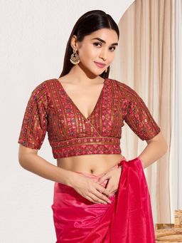 VAMAS - THE DESIGNER BLOUSES - Women V-Neck Padded Saree Stitched Blouse Maroon