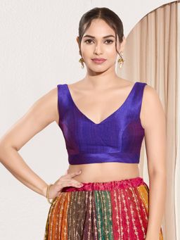VAMAS - THE DESIGNER BLOUSES - Women V-Neck Padded Saree Stitched Blouse Purple