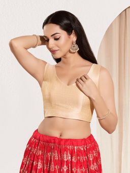 VAMAS - THE DESIGNER BLOUSES - Women V-Neck Padded Saree Stitched Blouse Cream