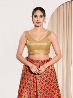 VAMAS - THE DESIGNER BLOUSES - Women V-Neck Padded Saree Stitched Blouse Gold