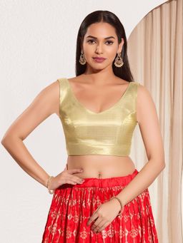 VAMAS - THE DESIGNER BLOUSES - Women V-Neck Padded Saree Stitched Blouse Gold