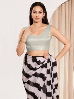 VAMAS - THE DESIGNER BLOUSES - Women V-Neck Padded Saree Stitched Blouse Silver