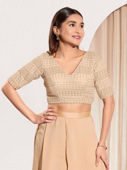 VAMAS - THE DESIGNER BLOUSES - Women V-Neck Padded Saree Stitched Blouse Beige