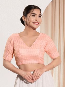 VAMAS - THE DESIGNER BLOUSES - Women V-Neck Padded Saree Stitched Blouse Peach