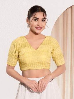 VAMAS - THE DESIGNER BLOUSES - Women V-Neck Padded Saree Stitched Blouse Yellow