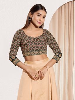 VAMAS - THE DESIGNER BLOUSES - Women Sweatheart Neck Padded Saree Stitched Blouse Black