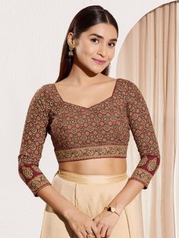 VAMAS - THE DESIGNER BLOUSES - Women Sweatheart Neck Padded Saree Stitched Blouse Maroon