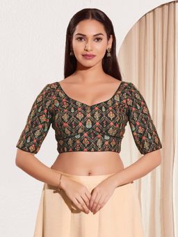 VAMAS - THE DESIGNER BLOUSES - Women Sweatheart Neck Padded Saree Stitched Blouse Black