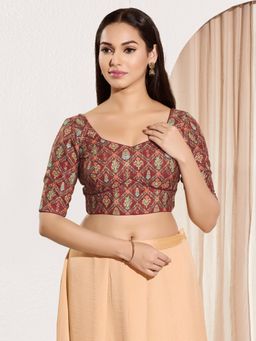 VAMAS - THE DESIGNER BLOUSES - Women Sweatheart Neck Padded Saree Stitched Blouse Maroon