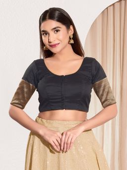 VAMAS - THE DESIGNER BLOUSES - Women Round Neck Padded Saree Stitched Blouse Black