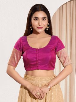 VAMAS - THE DESIGNER BLOUSES - Women Round Neck Padded Saree Stitched Blouse Purple
