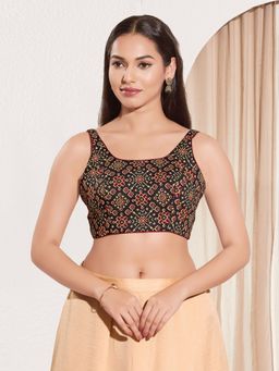 VAMAS - THE DESIGNER BLOUSES - Women Square Neck Padded Saree Stitched Blouse Black