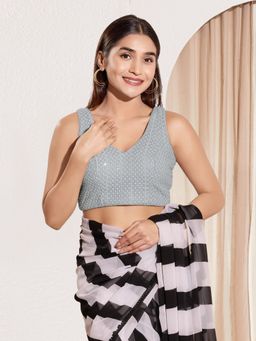 VAMAS - THE DESIGNER BLOUSES - Women V-Neck Padded Saree Stitched Blouse Grey