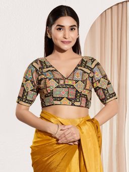 VAMAS - THE DESIGNER BLOUSES - Women V-Neck Padded Saree Stitched Blouse Black