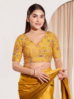 VAMAS - THE DESIGNER BLOUSES - Women V-Neck Padded Saree Stitched Blouse Yellow