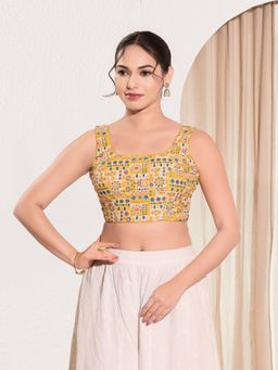 VAMAS - THE DESIGNER BLOUSES - Women Square Neck Padded Saree Stitched Blouse Yellow