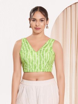 VAMAS - THE DESIGNER BLOUSES - Women V-Neck Padded Saree Stitched Blouse Green