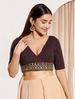 VAMAS - THE DESIGNER BLOUSES - Women V-Neck Padded Saree Stitched Blouse Black